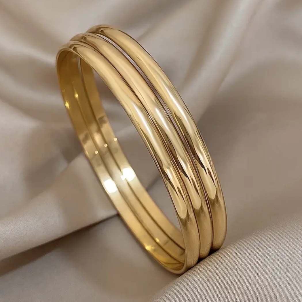 18 Kt Gold Over Titanium Bangle Set